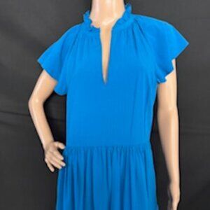 Alex Marie Blue Turquoise, Midi Dress with Ruffled neckline, Size 10